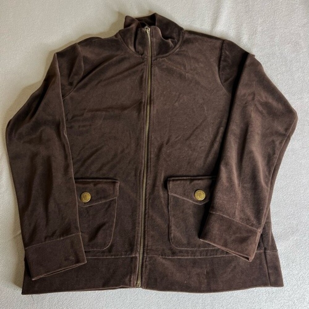 Ralph Lauren Track Jacket Zip Front Velour Casual Size Large